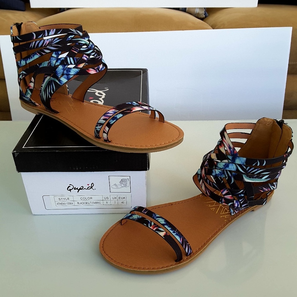 Strappy ankle wrap floral sandal - Picture 2 of 8